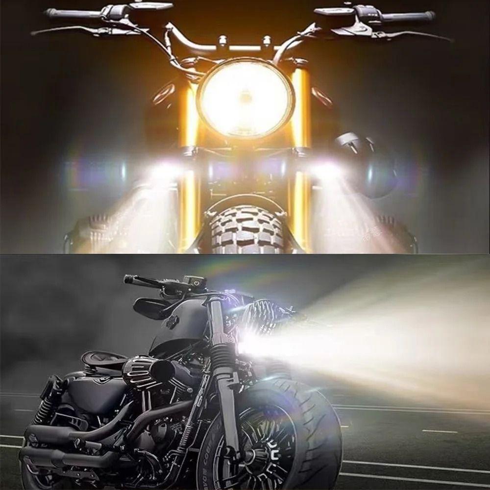 2Pcs Dual Color Light Auxiliary Spotlight Lamp LED Headlight Projector Motorcycle Lighting