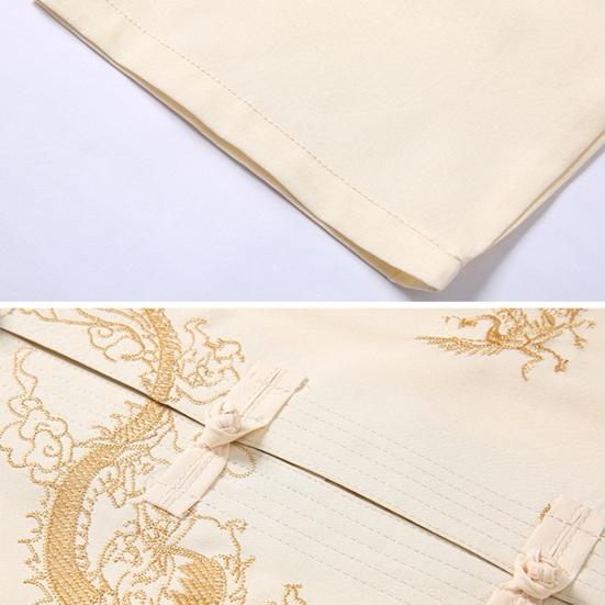 Мужская рубашка среднего возраста в китайском стиле с рисунком дракона, рубашка с воротником-стойкой и длинными рукавами, карманы, однобортный костюм Тан, топ