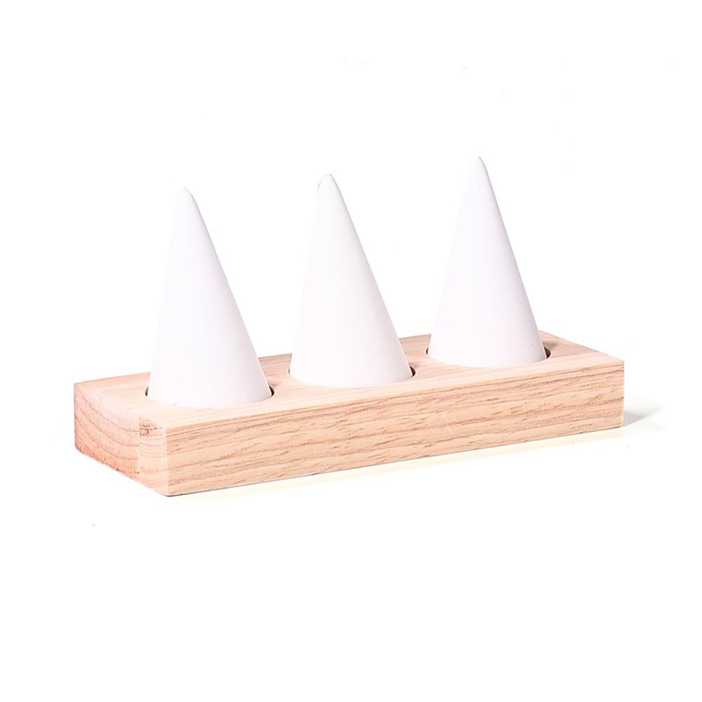 Jewelry Display Cone Shape Rings Holder Storage Rack Wooden Rings Organizer Girls Women