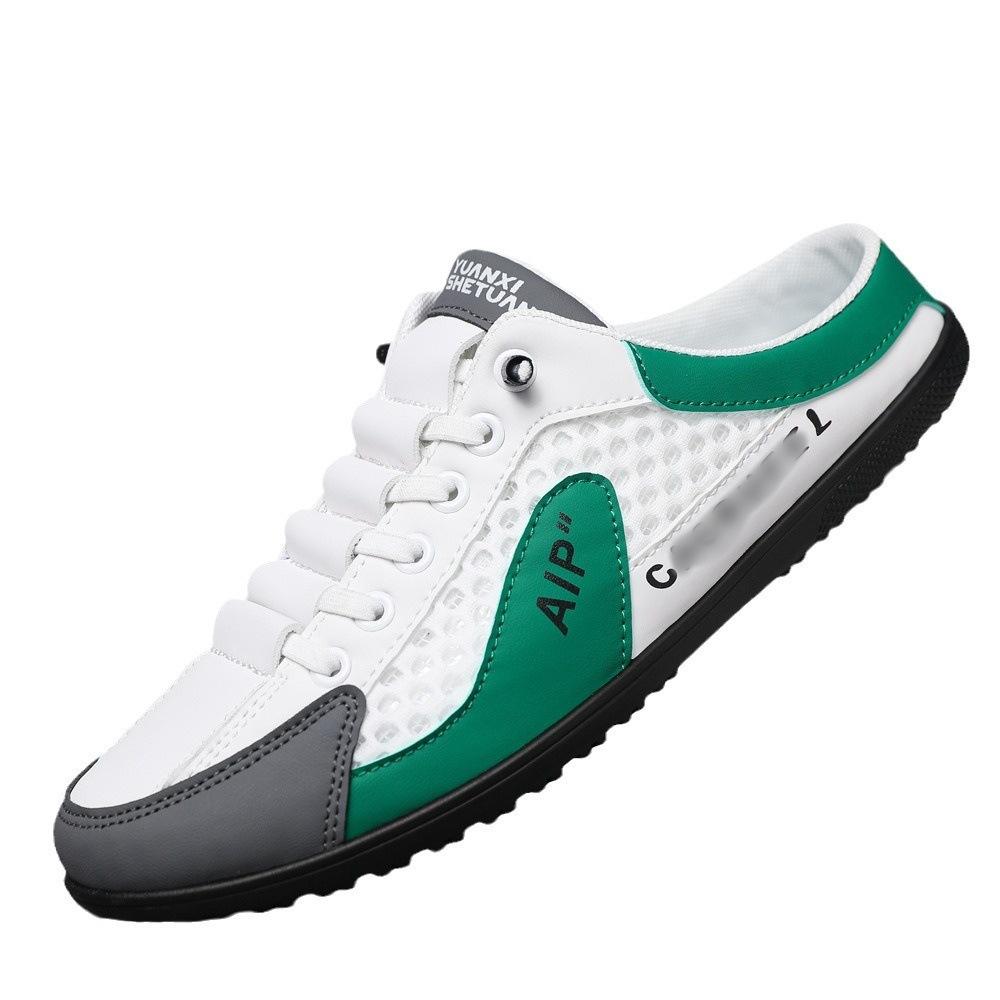 Hollow-out large-size shoes men's summer mesh half slippers men's one-pedal outdoor lazy shoes breathable men's shoes
