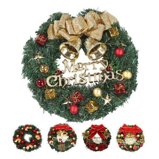 12 Inch Christmas Wreath Decoration for Front Door Artificial Wreath with Bells Balls Bows for Indoor Outdoor Holiday Decor