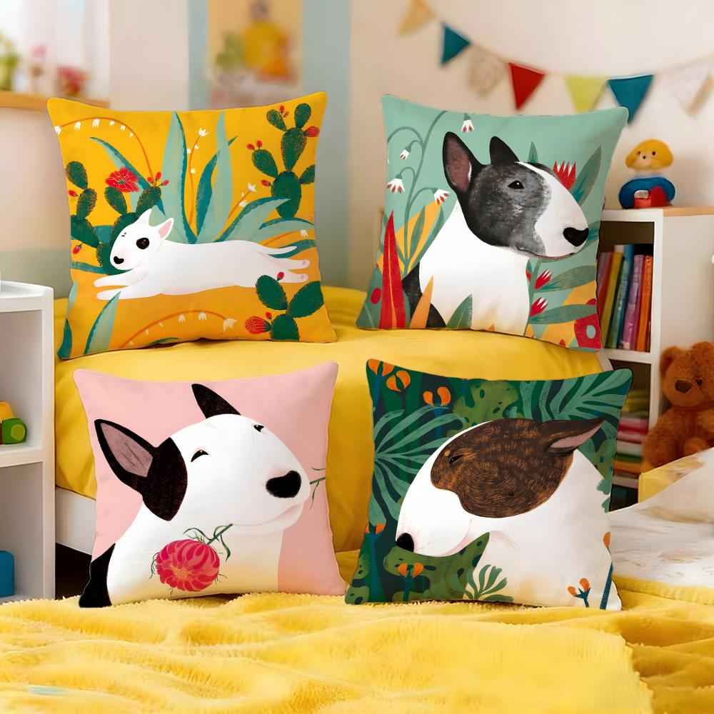 Fun Cartoon Bull Terrier Series Cushion Cover Premium Soft Pillowcase SkinFriendly MultiPurpose for Home Office Travel