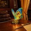 Study Desk Atmosphere Light Cute Bedside Table Lamp, Butterfly Rose Nightstand Lamps, Stained Glass Aged Bronze Carving Lamp Wing Shade, Bedroom Decor