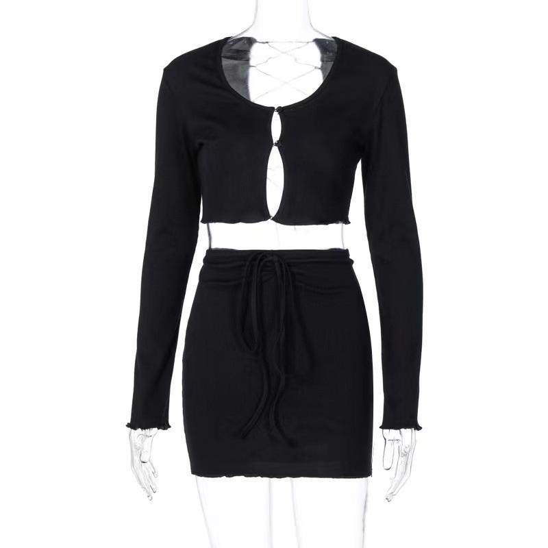 Tooxika Новый весенне-летний комплект с длинными рукавами, перекрестными бретелями и открытой рубашкой, футболка и короткая юбка