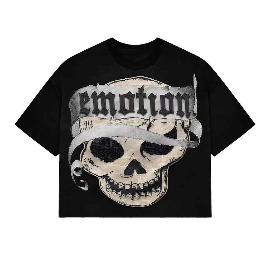 American Retro Skull Short-sleeve Hip-hop Men and Women Loose Trendy Brand Casual Street Pure