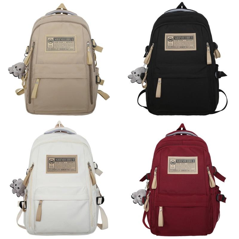 Ulzzang Canvas Backpack For Girls Korean Style Fashionable Streetwear Nylon Material Cow Print Design