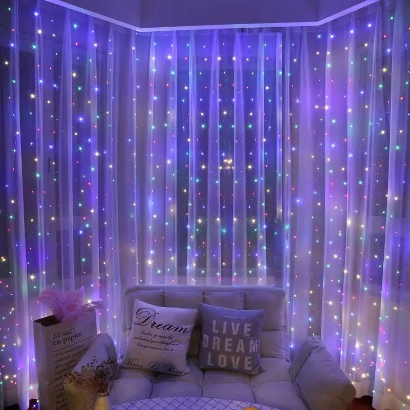 LED Curtain String Lights Fairy Decoration USB Holiday Garland Lamp 8 Mode For Home Garden Christmas Party New Year Wedding