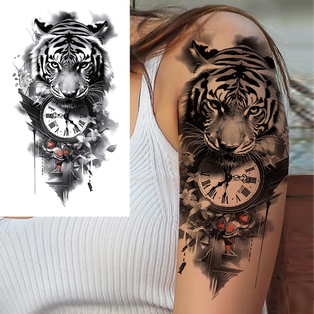 1 Sheet Wolf Tiger Astronaut Dragon Skeleton Temporary Tattoos For Women Men Adults Fake Skull Flower Tattoo Sticker Waterproof