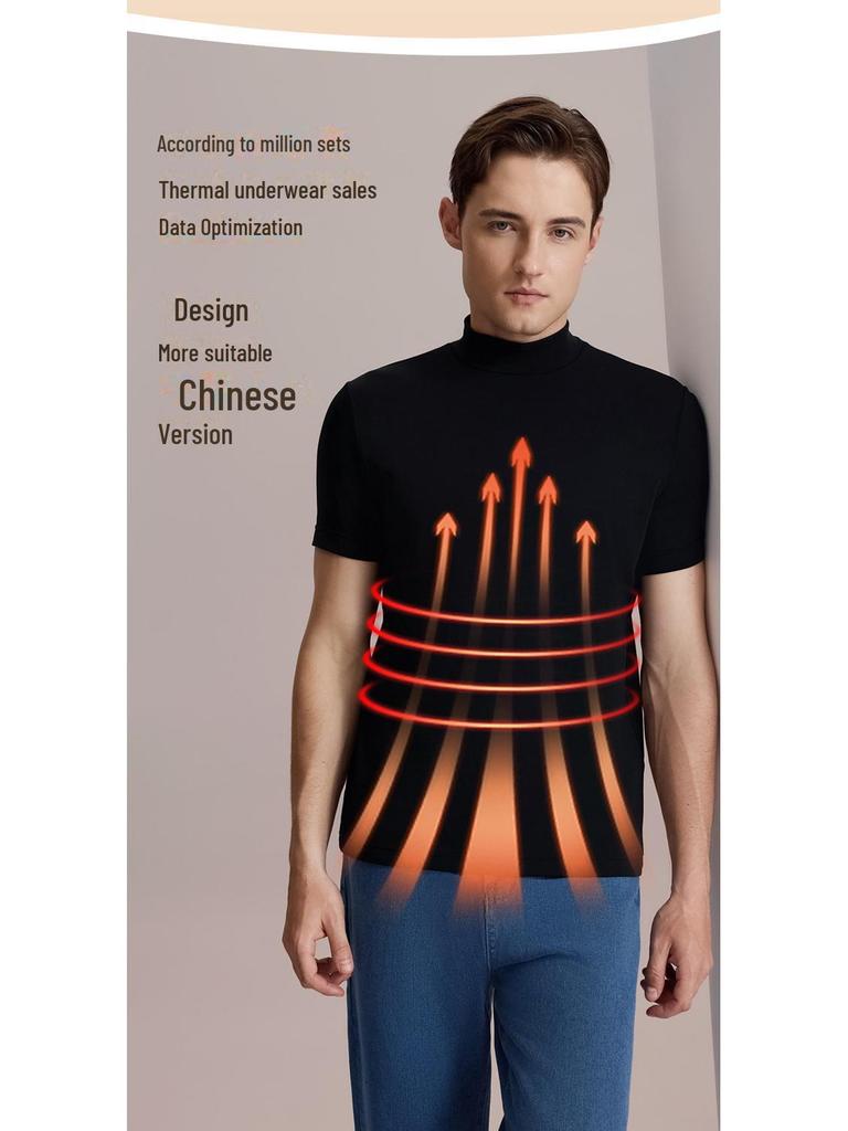 Men’s Modal Cashmere Silk Half-High Collar Short-Sleeve Top for Autumn/Winter