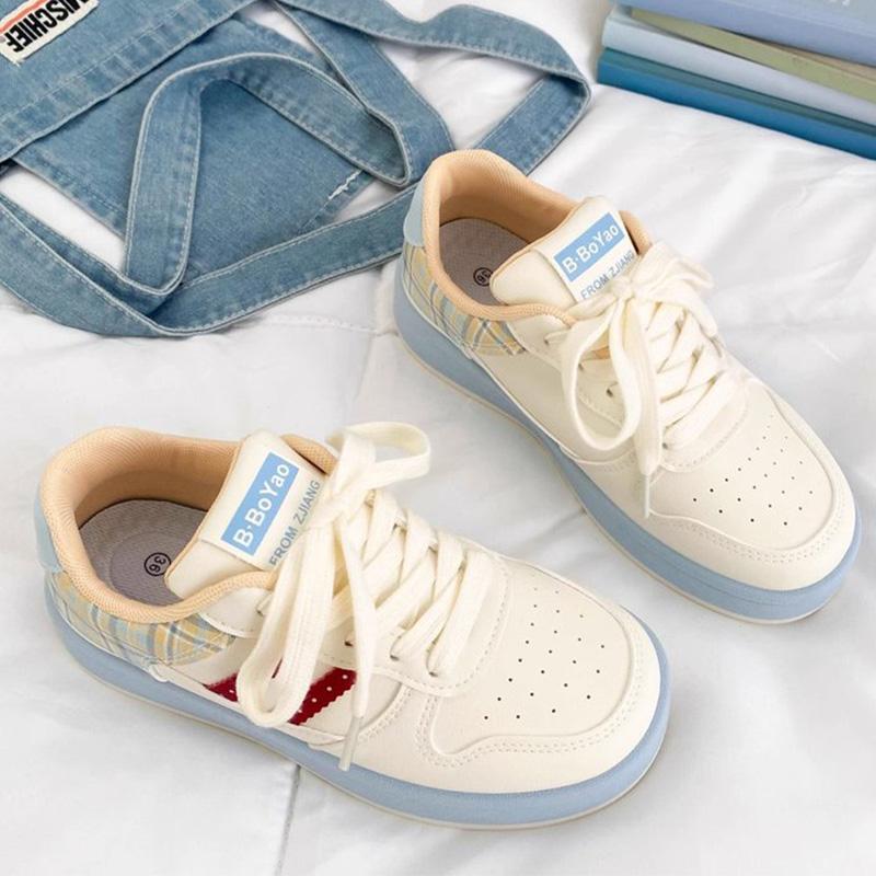 Модные женские кроссовки Осень Разноцветная клетка Женская обувь Дышащие на шнуровке Спортивная обувь Женские Удобные мягкие Беговые Повседневные туфли