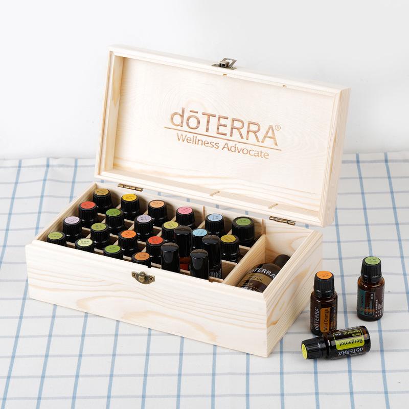 Для doTERRA 32 ячейки Деревянная коробка для эфирных масел Натуральное дерево Ароматерапия Деревянная коробка Органайзер для хранения сокровищ и украшений Ручная работа