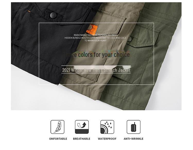 Мужская куртка средней длины с капюшоном для активного отдыха - осень/зима, плюс бархат, множество карманов, свободный крой