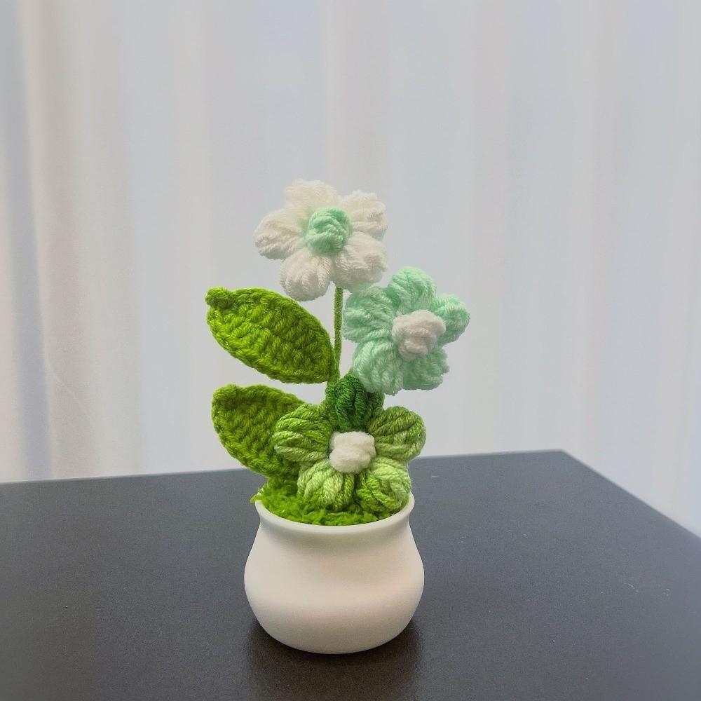 Новый Мини Крючком Цветок В Горшке DIY Ручной Работы Искусственные Цветы Горшок Крючком Горшечная Роза Домашний Декор