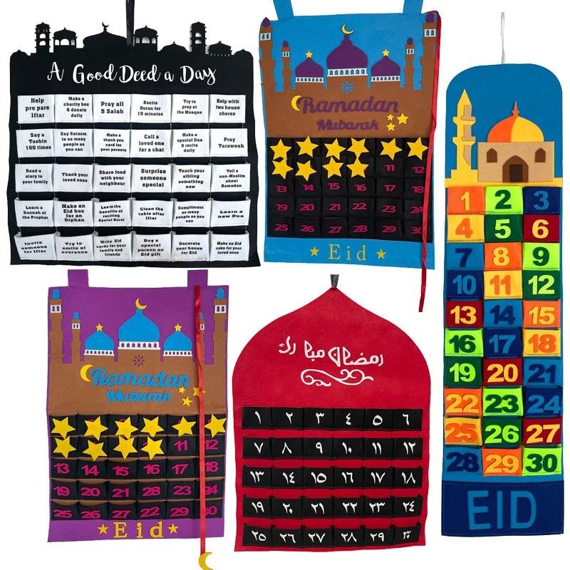 New Eid Mubarak 30days Advent Calendar Hanging Craft Countdown Calendar for Ramadan Decorations Kids Eid Mubarak Gifts Supplies