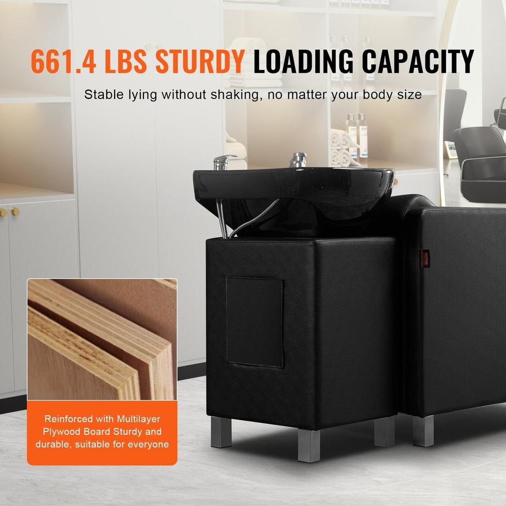 Shampoo Backwash Chair Salon & Spa Hair Washing Station with Wide Footrest