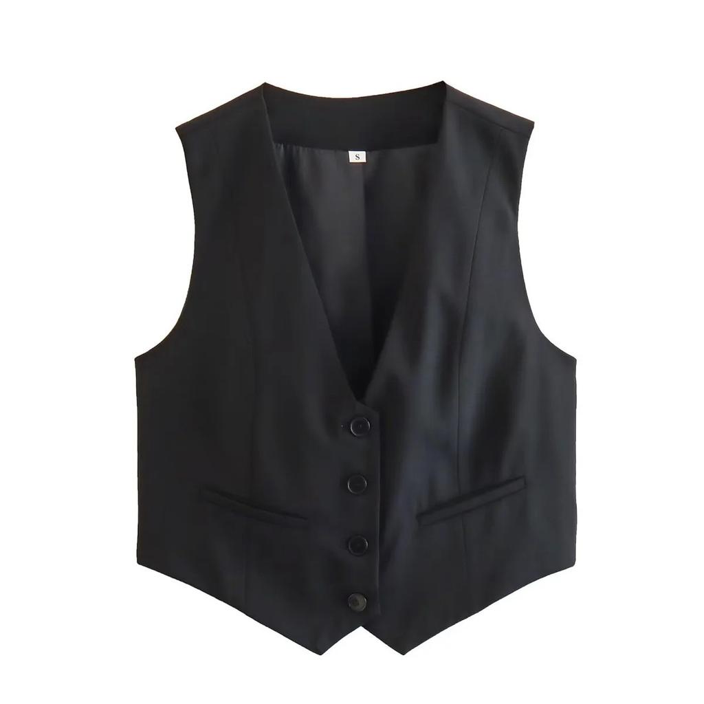 Women's Vest Black White Cropped Vest Top Women V Neck Sleeveless Vest Woman Fashion Working Summer Suit Vest Short Coats