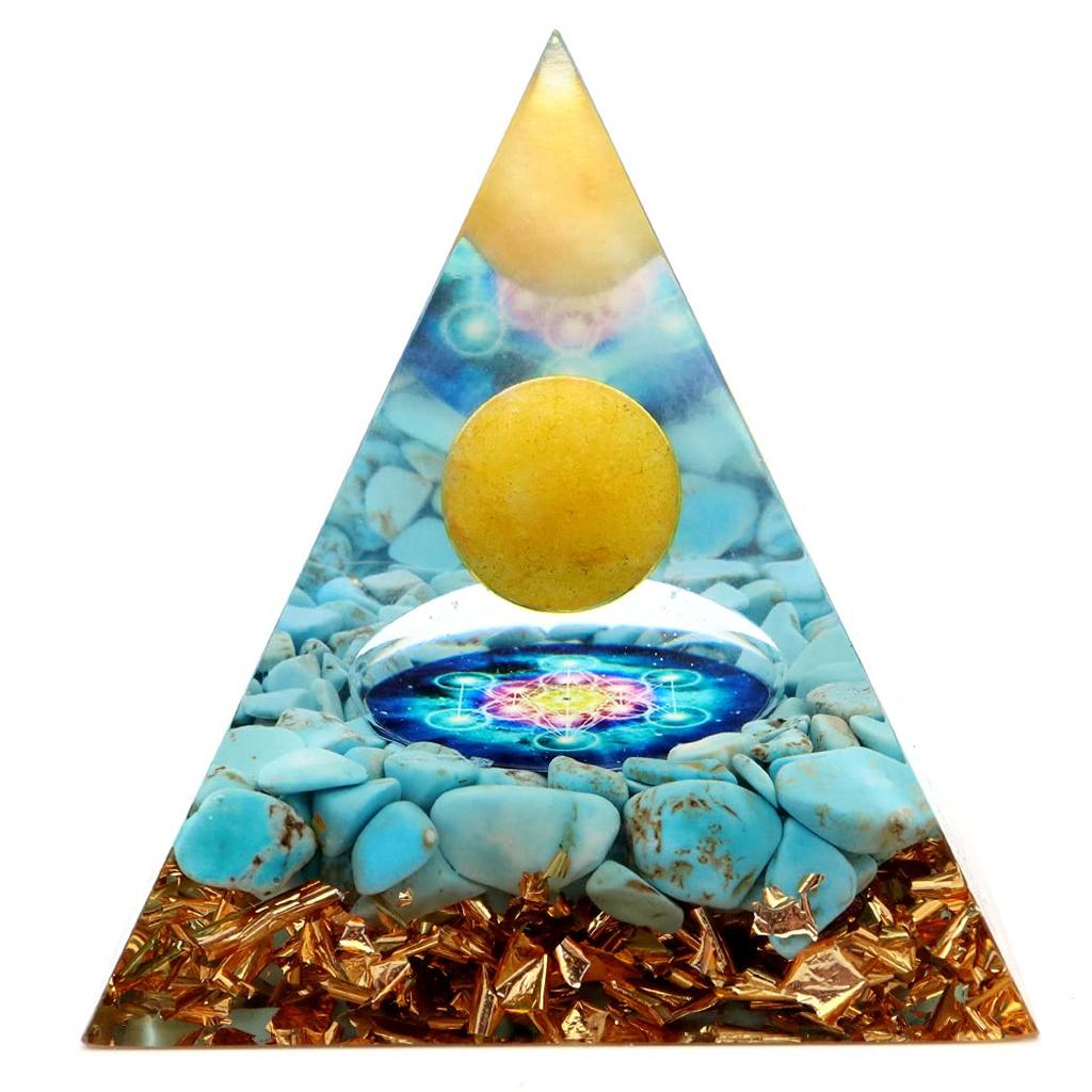 Оргонит Пирамида Оргонит Орнамент Натуральный Камень Сила Камень Очищения Бирюза Бирюза Сазаре Арагонит Круглый Шар Гексаграмма [ЗОЛОТОЙ КАМЕНЬ]