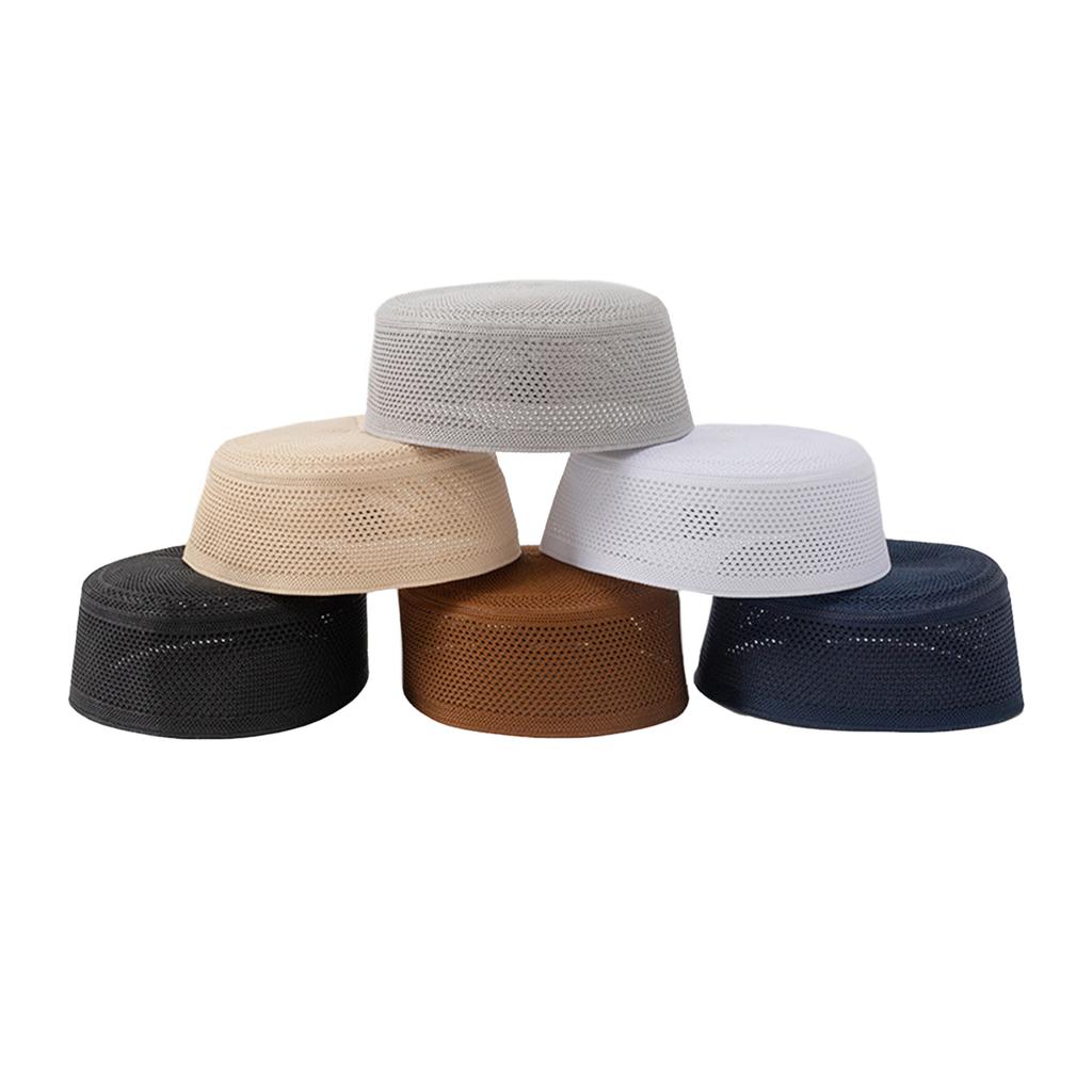 Knitted Cotton Turban Hat for Men Breathable Islamic Kufi Prayer Hat EID Ramadan Hijabs Beanie Cap Arabian Skull Hat