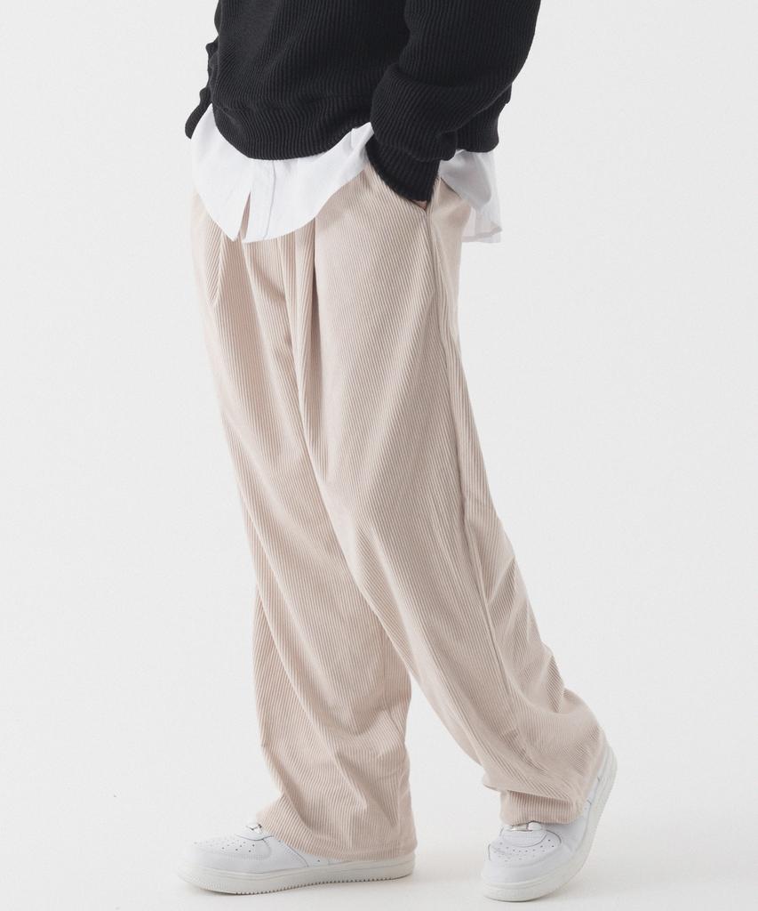 PIANER [2 Pack] Corduroy One-Tuck Stitch Wide Pants (4 Colors) (Type A)