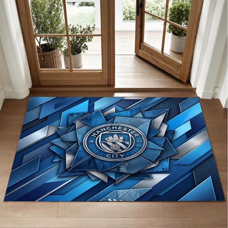 Manchester City Design Crystal Velvet Rug Soft Decorative Mat for Bedroom Entrance