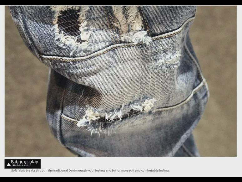 Мужские облегающие джинсы с потертостями и заплатками