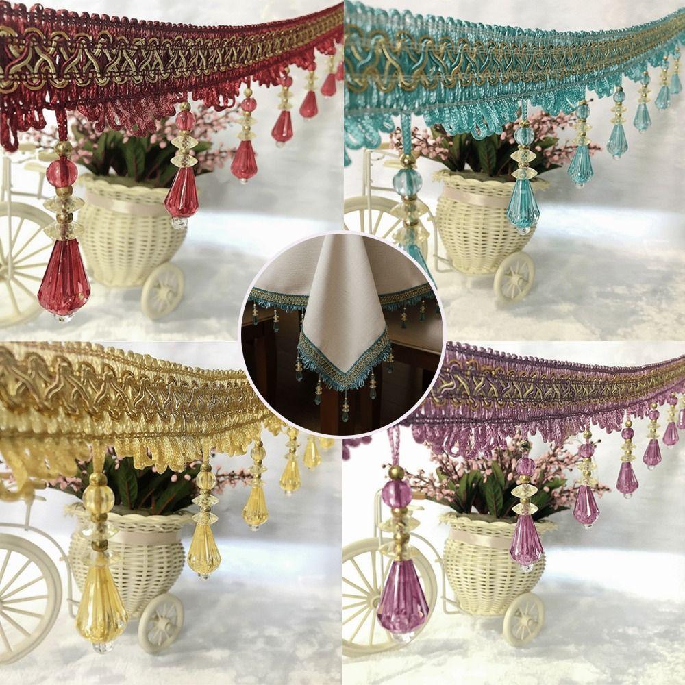 12M Woven Texture Tassel Lace Trim Crystal Hanging Beads Chain Tassel Ribbon Curtain Decor