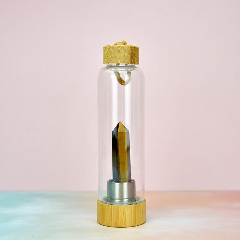 Стеклянный стакан для воды Энергетический столб из кристаллов Бамбуковая крышка Набор натуральных кристаллов Стеклянный стакан