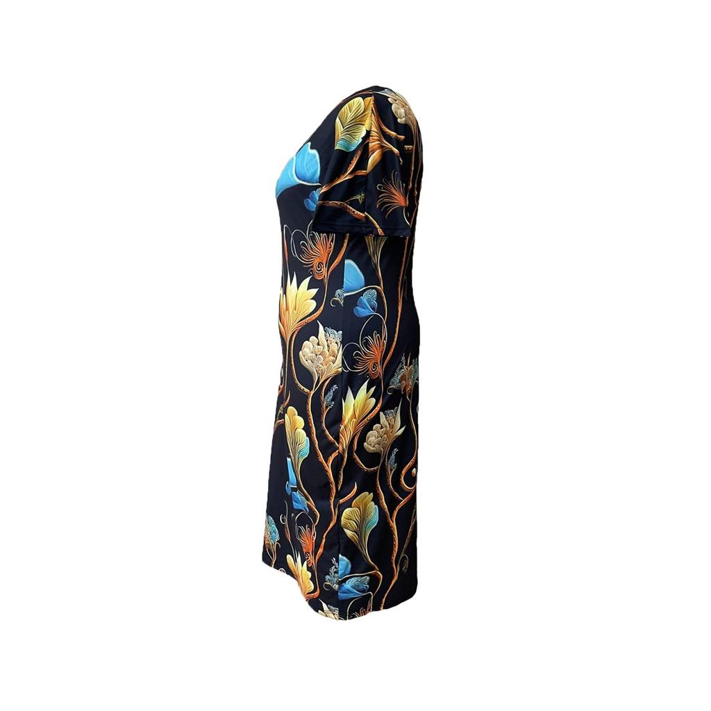 Женское платье больших размеров с короткими рукавами и круглым вырезом, элегантное облегающее платье миди