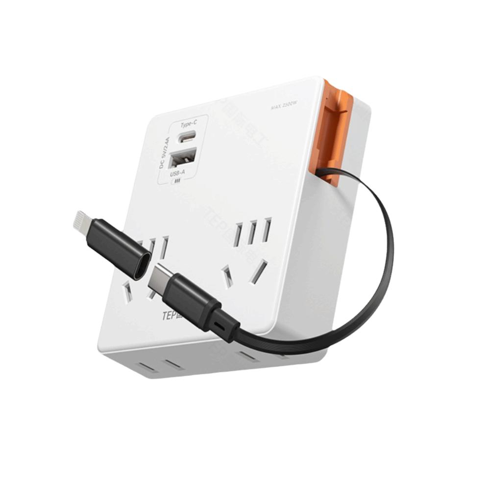 Компактная плоская сетевая розетка с USB-портами C, удлинитель для нескольких устройств, экономия места