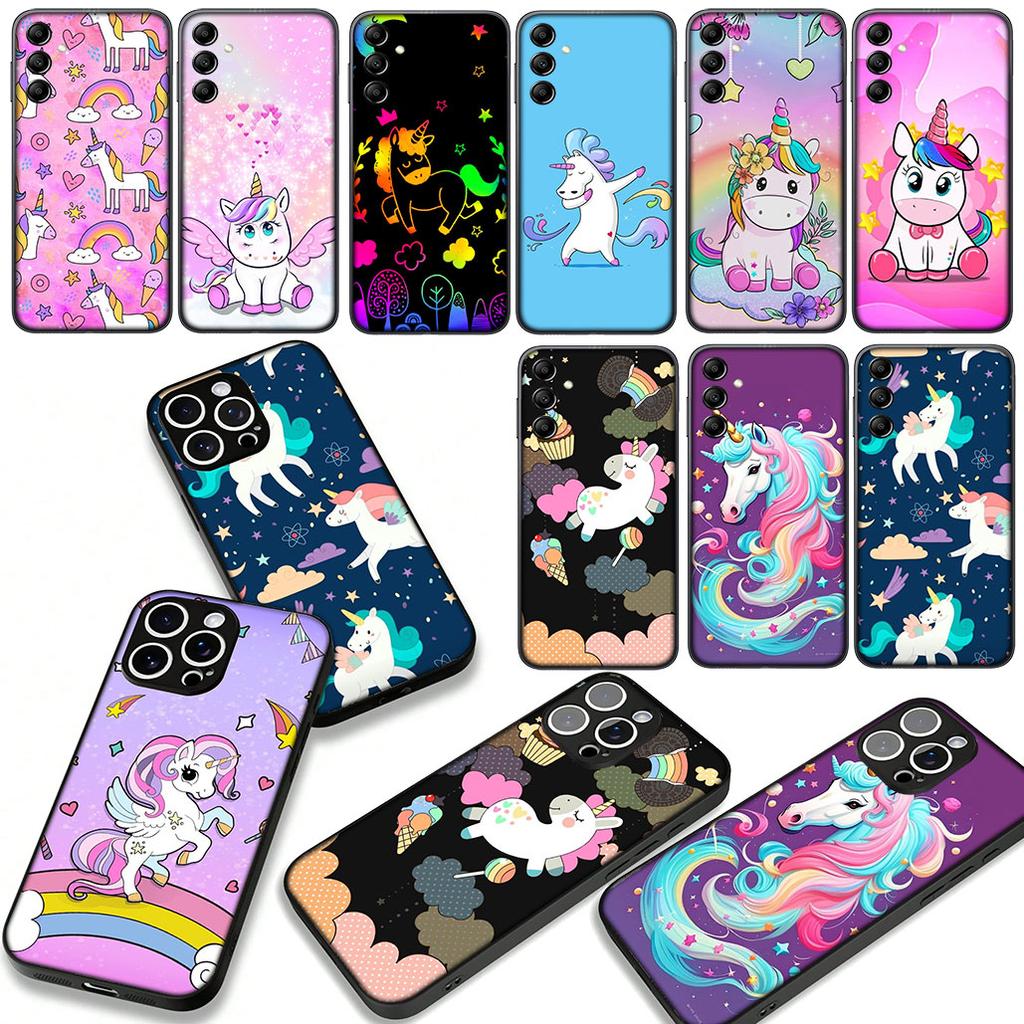 Cute Pink Unicorns Rainbow Cover Phone Case for Apple iPhone 17 16 15 11 Pro XS Max XR 6 7 8 Plus + SE 2020 5 16E