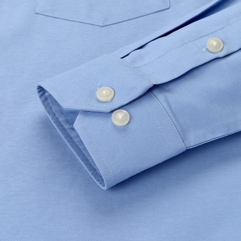 Pure Cotton Men's Solid Shirts Casual Long Sleeve Business Men Shirt Checkered Button Collar with Front Pocket