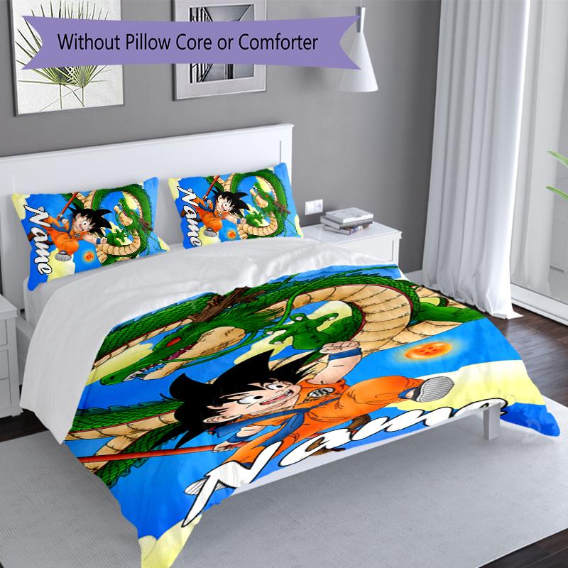 3pcs Custom Name Dragon Ball Set,Includes 1 Duvet Cover and 2 Pillowcases,All-season Bedroom Decor