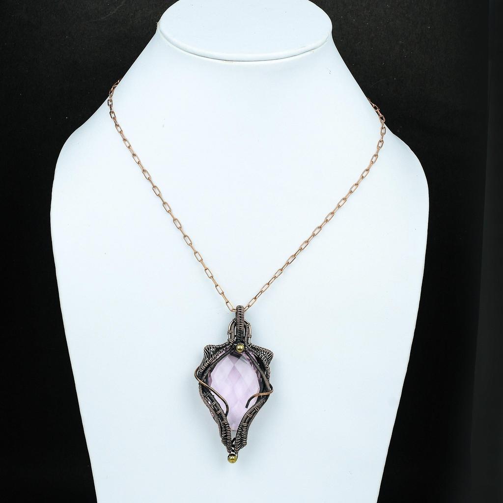 Pink Kunzite Copper Pendant Copper Wire Wrapped Jewelry Kunzite Jewelry Handmade Gemstone Pendant Wire Wrap Jewelry For Mother Gift For Her
