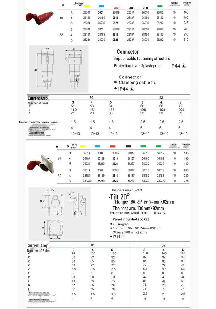 Weipu TYP285 6823 32A 5-Pin Industrial Plug & Socket, IP44 Surface/Flush Mount