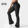 Women Yoga Pants Solid Color Slim Fit Flared Pants with Pockets Thin Elastic Cargo Style Sexy Ruched Long Pants