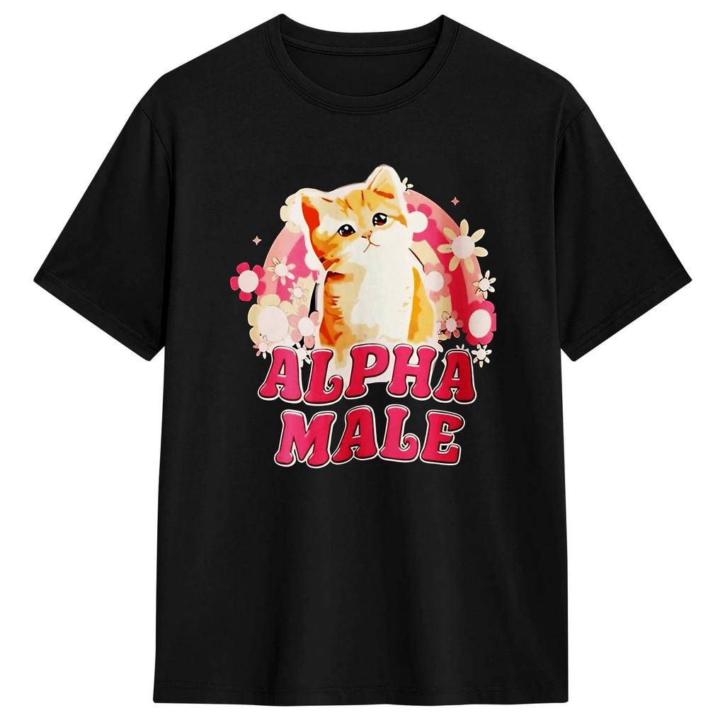 Unisexs TShirt Alpha Male Funny Cat Kitten Rainbow Floral TShirts Hipster Beach Tee Shirt Vintage Cotton Clothing