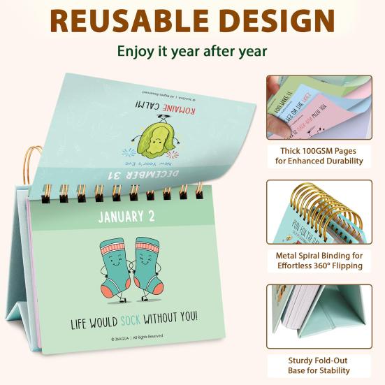2026 Funny Pun Calendar Daily Tear-Off Desk Calendar with 365 New Puns Jokes And Notes Compact Spiral Bound for Office Home Decor