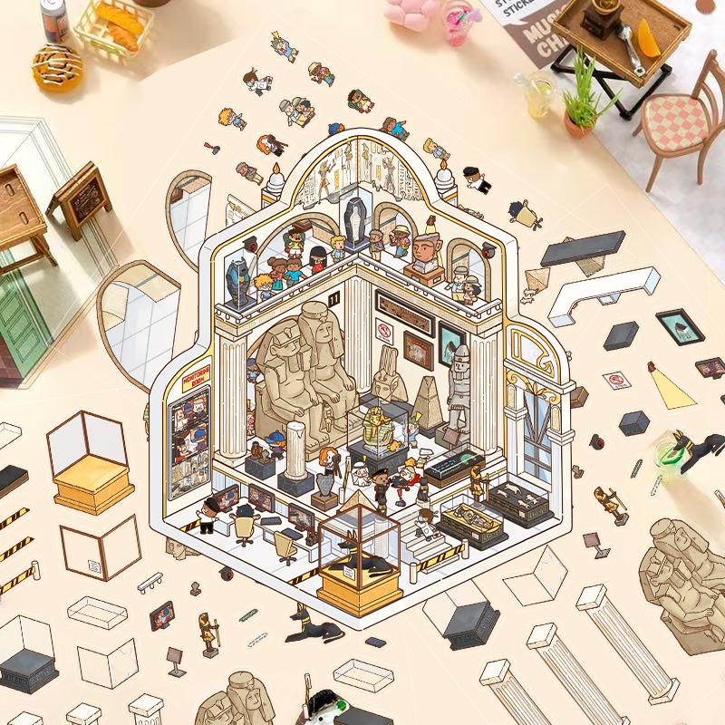 Cartoon Landscape Stickers Multiple Miniature World 3D Hut Unzip DIY Scene Manual Post