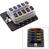 PC Terminal Block Type, 1 In 10 Out Fuse Boxes for Cars, RVs, and Ships, with LED Lights, 12-32V