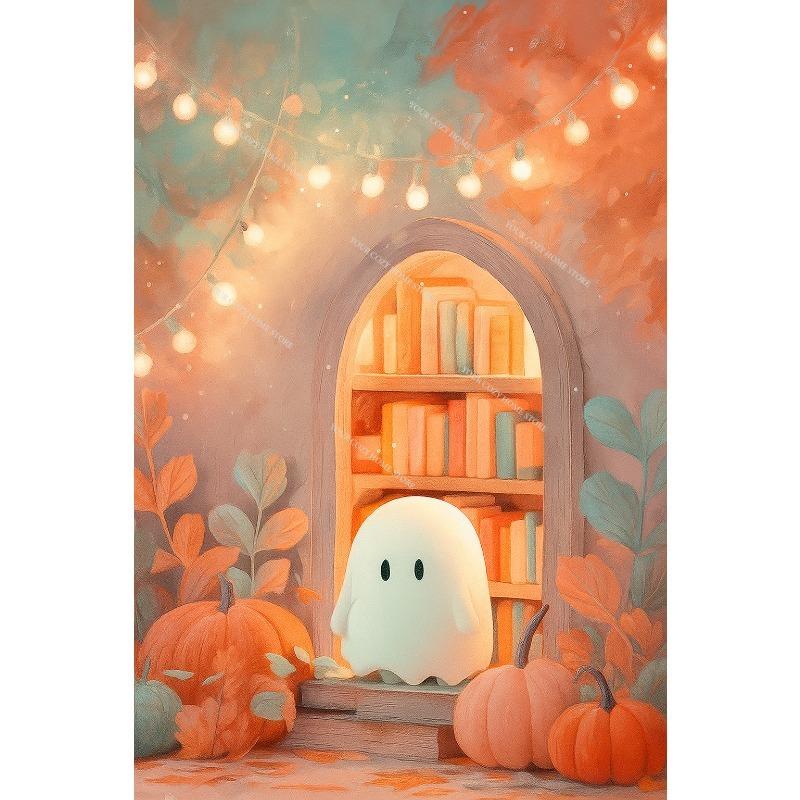 Cute Ghost Black Cat Canvas Gallery Wall Prints Halloween Floral Bat Wall Art Soft Pastel Fall Farmhouse Holiday Home Decor Gift
