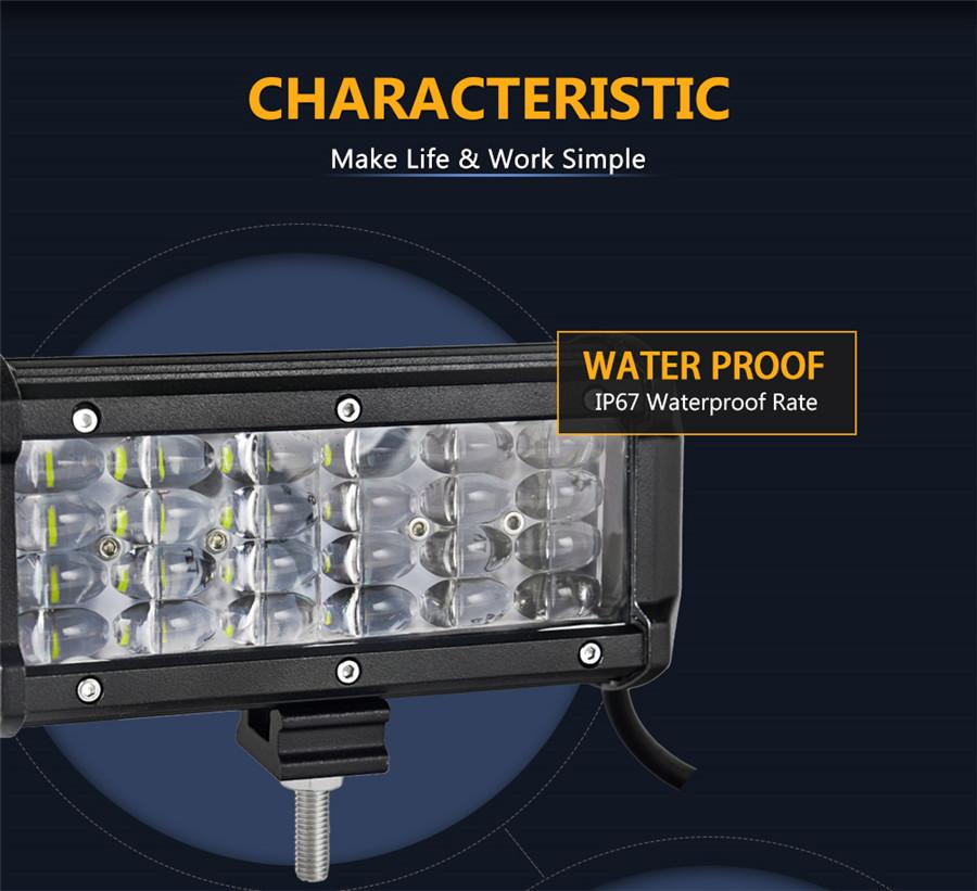 6.5" 72W Quad Row Light Bar LED Flood Work Light Flood Light for Truck Car ATV