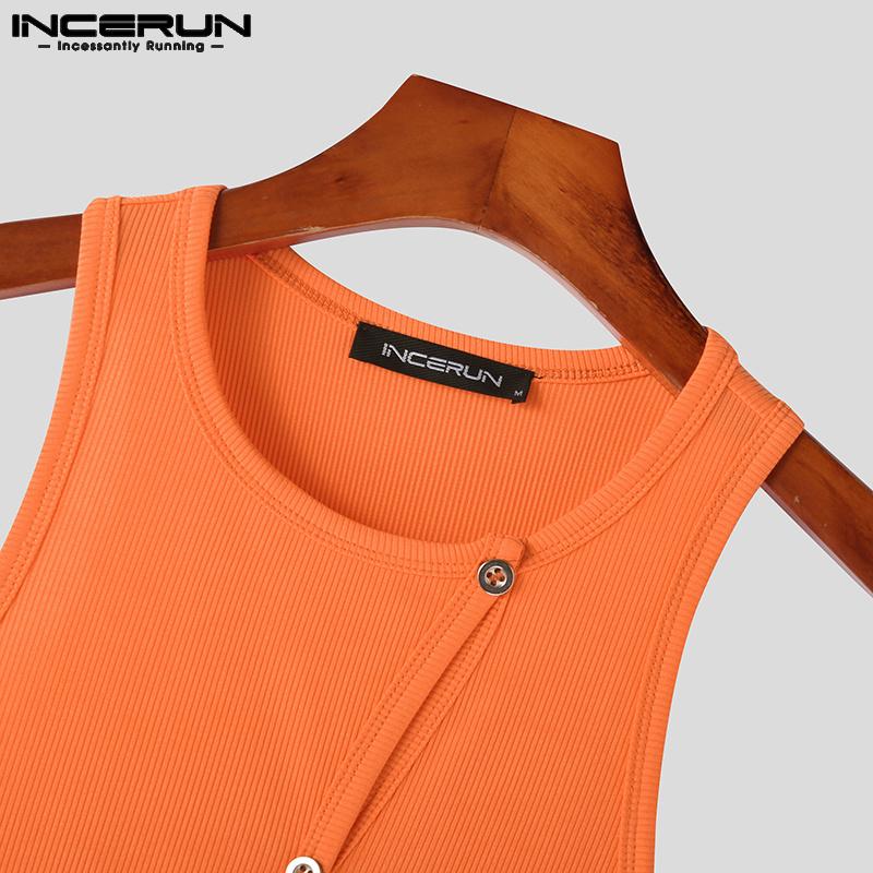 INCERUN Летние мужские вязаные пляжные майки без рукавов на пуговицах