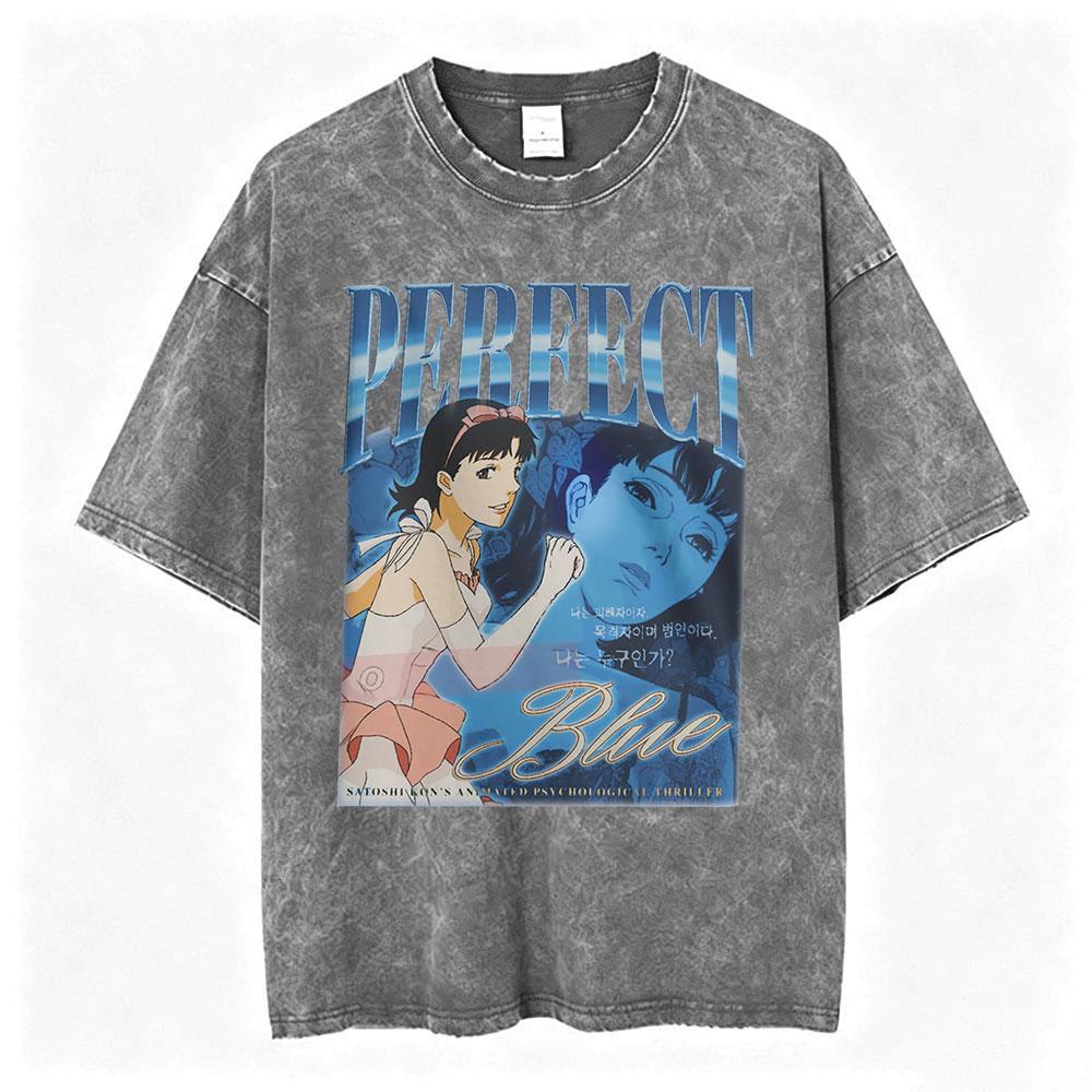 Anime Perfect Blue Mima Kirigoe Vintage Washed TShirt Men Women Clothing Fashion Aesthetic Short Sleeve Oversized T Shirts Tops