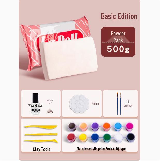 Набор белой самозатвердевающей глины Ladoll 500 г - DIY-глина для лепки фигурок, не требующая обжига