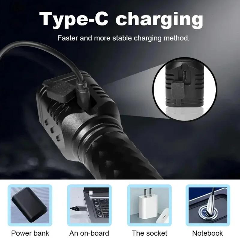 Перезаряжаемый светодиодный фонарик с 3 режимами, быстрая зарядка Type-C, 4 светодиодный фонарь, портативный фонарик для ночной работы и использования в чрезвычайных ситуациях