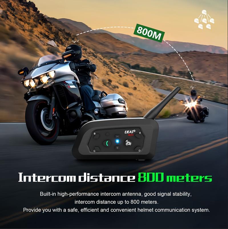 Motorcycle Helmet Intercom 1500m 6 Riders System - HD Sound Quality with Noise Reduction and Bluetooth Music Sharing