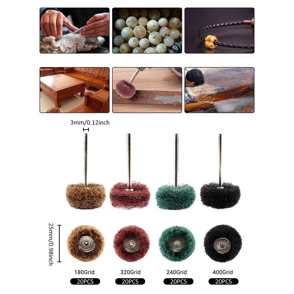 40/80 PCS Mini Drill Abrasive Brush Nylon Fiber 25mm Polishing Wheel 3mm Shank for Dremel Accessories Tools Glass Metal Buffing