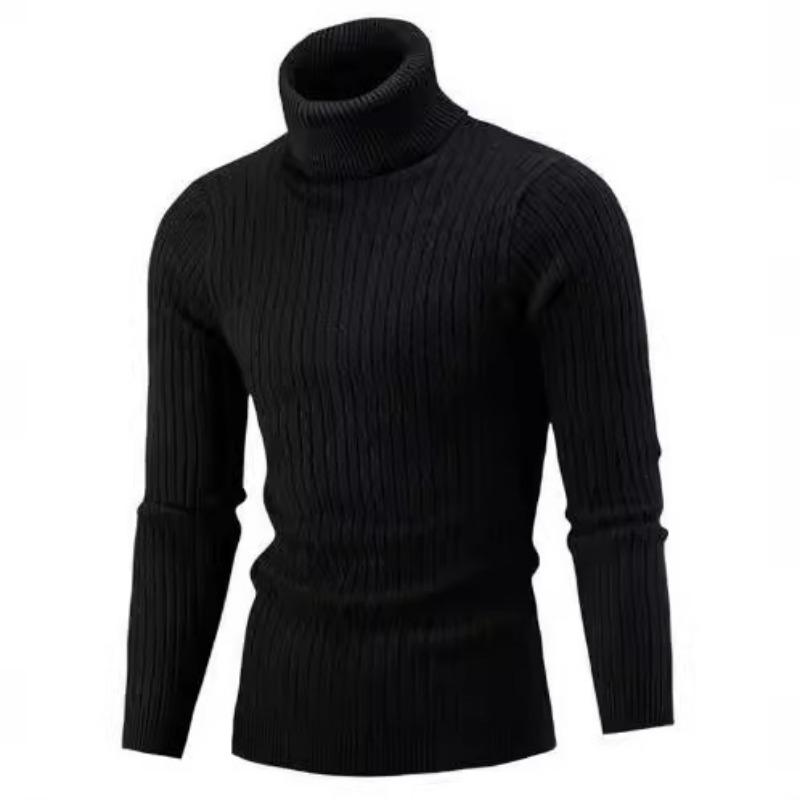 Fashion 2025 Autumn and Winter Men's Solid Color Turtleneck Sweater Twisted Pullover Base Knit Sweater