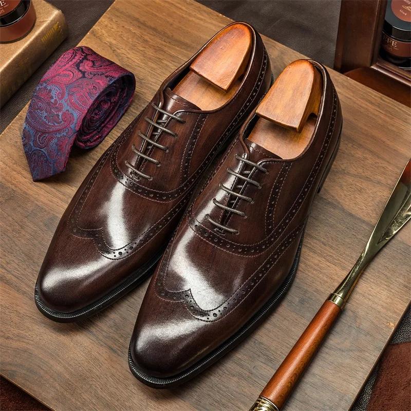 2024 Spring Autumn British Style New Luxury Men's Business Dress Oxford Leather Shoes Pointed Lace Up Cowhide Social Shoe Male