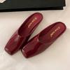 Мода Мода Красные Туфли-шлепанцы с квадратным носком Женские Высококачественные Лаковые Мюли Роскошный Брендовый Дизайнер Сандалии Sandalias De Mujer